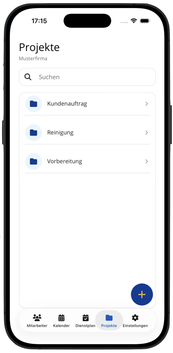 Projektübersicht zum Buchen und Auswerten von Arbeitszeiten in der Ab in die Pause App