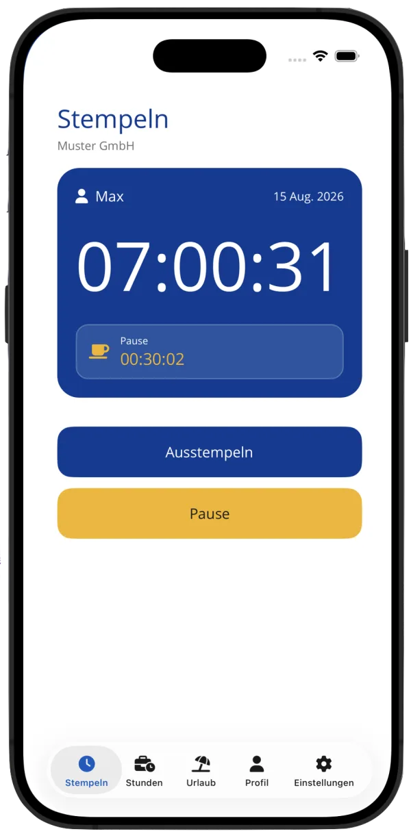 Mobile Stechuhr zum Ein- und Ausstempeln